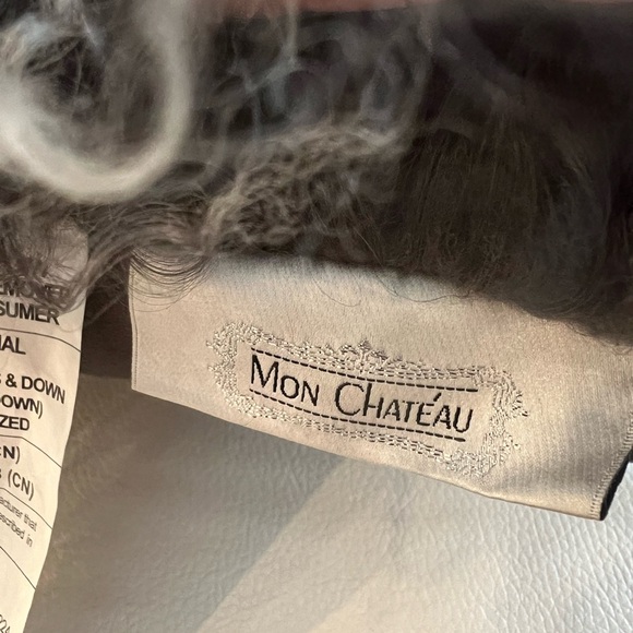 MON CHATEAU Grey Ombré & Minty Green TIBETAN LAMB FUR Down PILLOW 16” x 16” - Picture 5 of 12